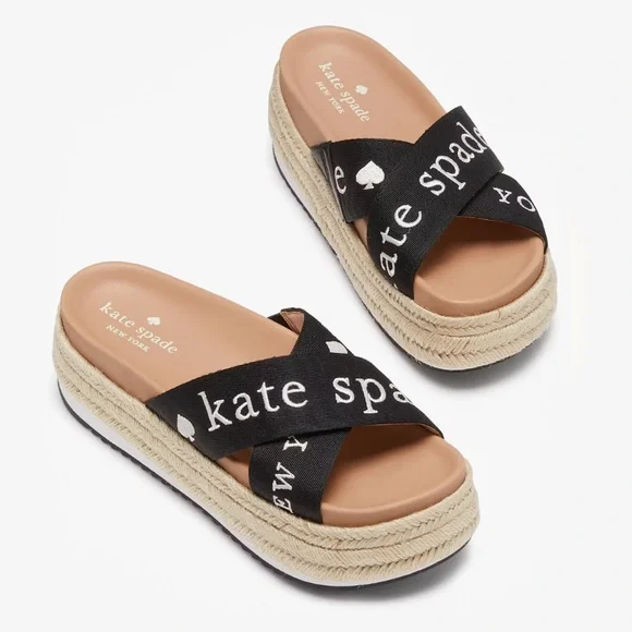 ♠️Kate Spade Piper Flatform Espadrilles, Black NIB